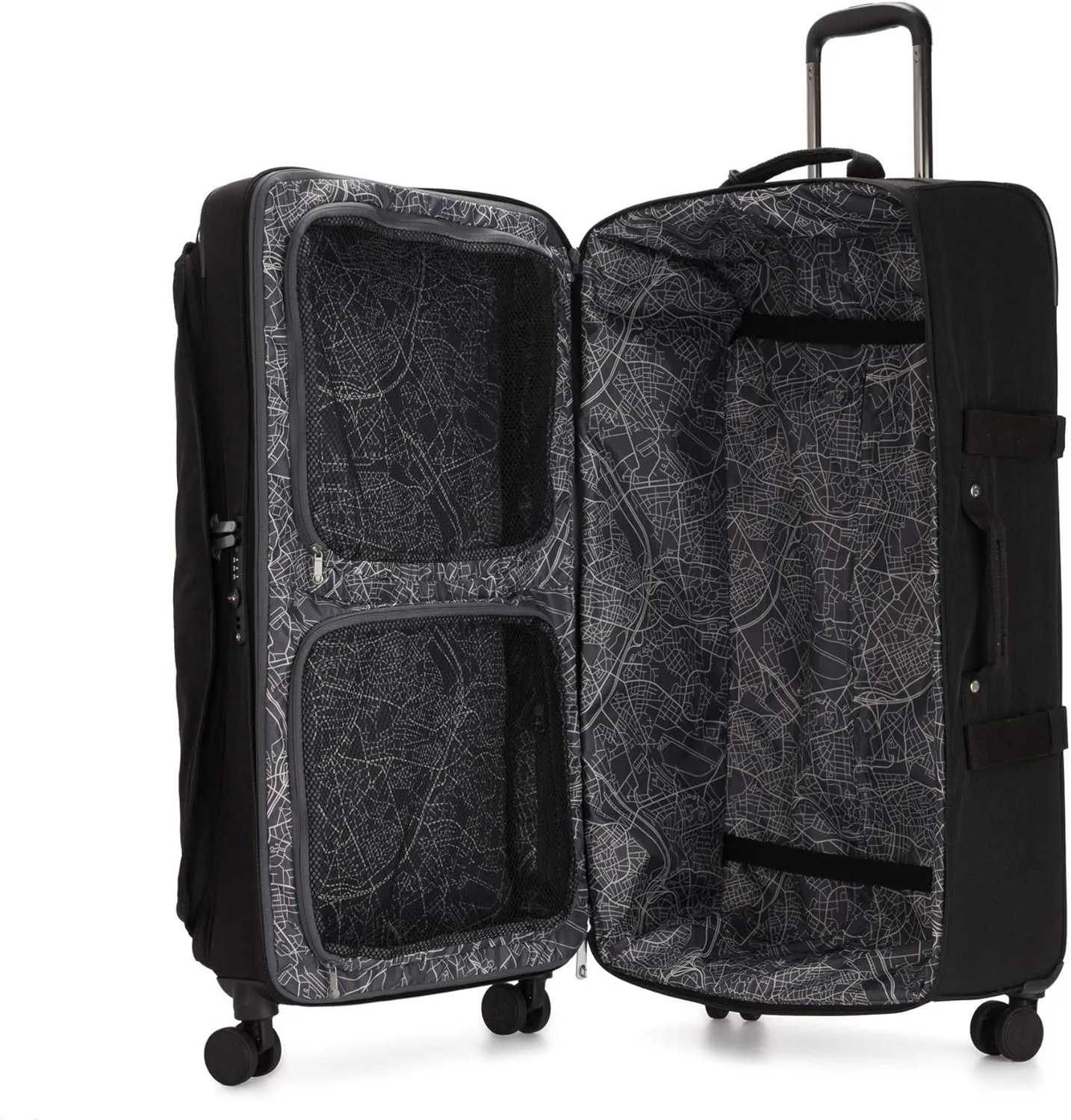 Kipling Spontaneous Softside Spinner Wheel Luggage, Integrated TSA Accepted Lock, Black Noir, Checked-Large,KI4193