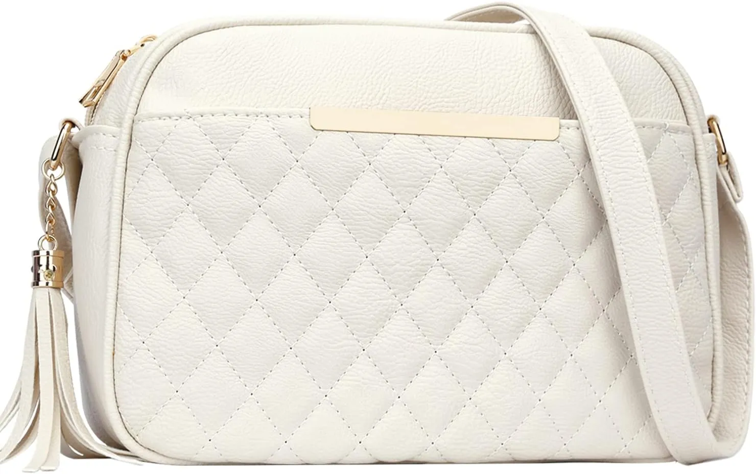 KKXIU Quilted Double Compartment Multiple Pocket Crossbody Bag for Women and Teen Girls Stylish Shoulder Purse with Tassel