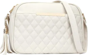KKXIU Quilted Double Compartment Multiple Pocket Crossbody Bag for Women and Teen Girls Stylish Shoulder Purse with Tassel