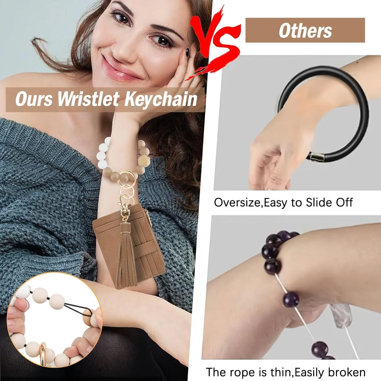 KNGITRYI Wallet Keychain Wristlet for Women,Slim RFID Credit Card Holder Purse Tassel Keychain Bangle Key Ring for Men Women