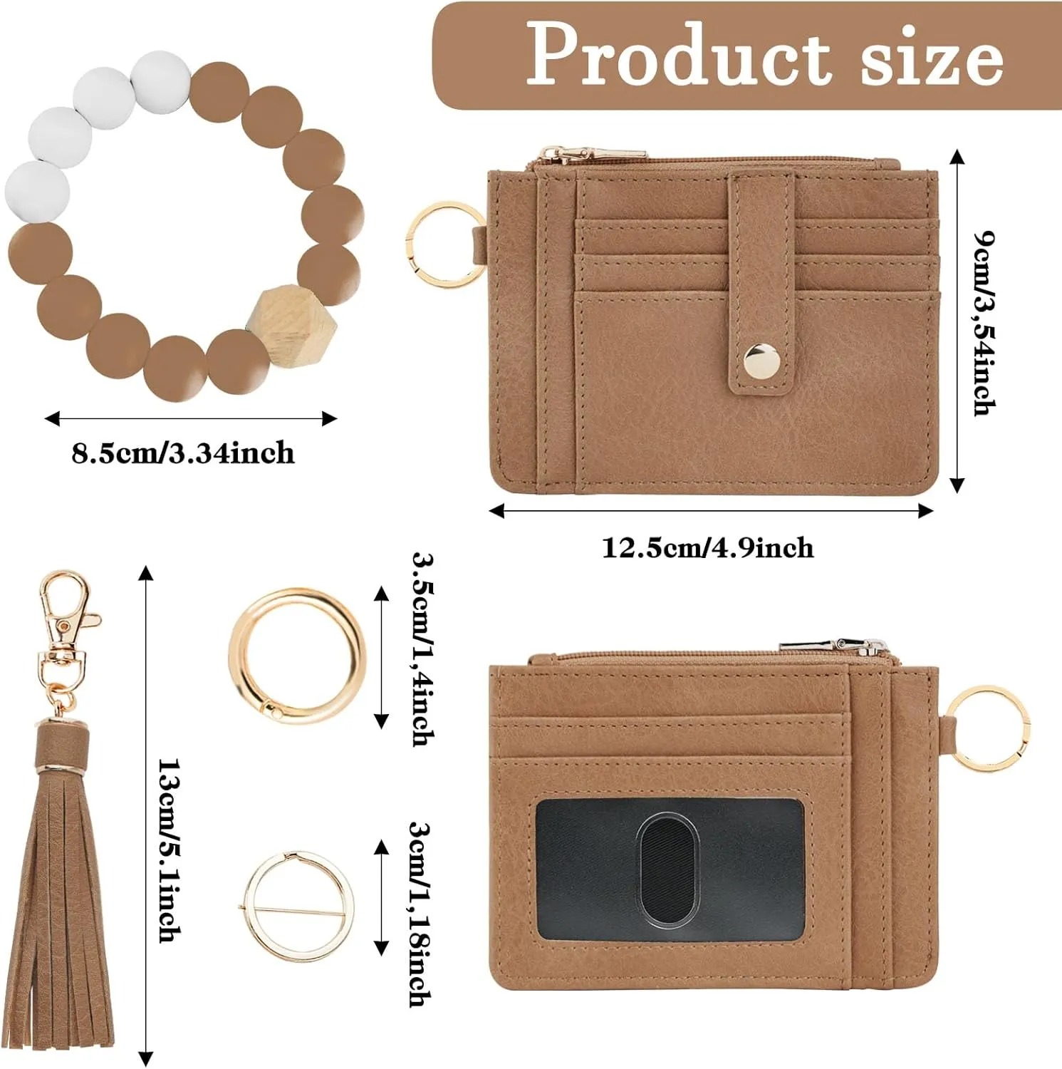 KNGITRYI Wallet Keychain Wristlet for Women,Slim RFID Credit Card Holder Purse Tassel Keychain Bangle Key Ring for Men Women