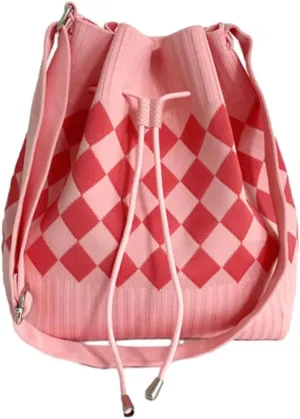 Knit Bucket Bag Women 2025 Trendy Spring Crochet Knitted Drawstring Shoulder Bags Crossbody Purse Geometric Pattern
