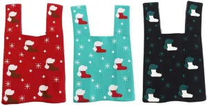 Knitted Bag 3PCS Christmas Atmosphere Knot Wrist Bag Simple Cute Knitted Bag Women's Handbag Fashion Simple Tote Bag Purses Ladies Reusable Portable Shopping Bag
