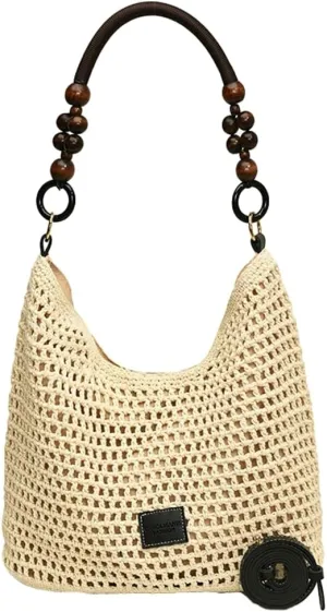 Knitted Beach Bag for Women Handmade Woven Tote Bags Summer Hobo Handbag for Traveling Large Capacity Shoulder Bags