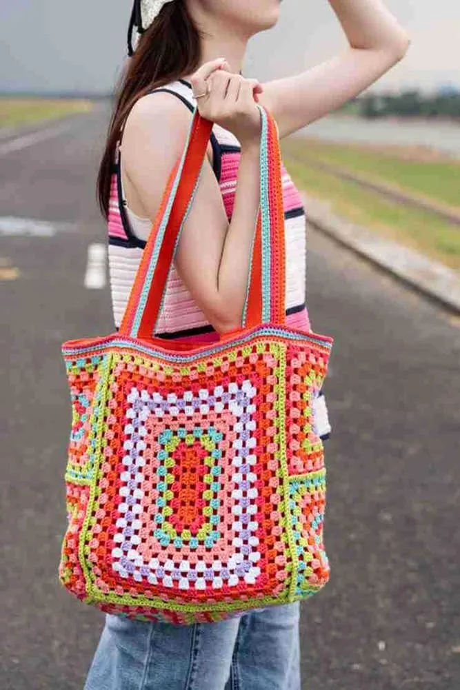 Knitted Shouder Bags for Women Crochet Handbag Colorful Summer Totes Oversized Woven Top Handle Purse