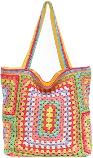 Knitted Shouder Bags for Women Crochet Handbag Colorful Summer Totes Oversized Woven Top Handle Purse