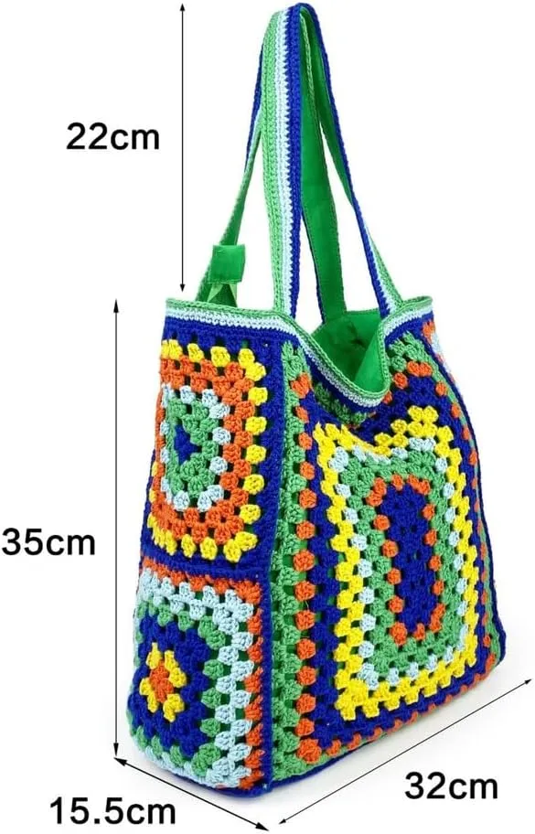 Knitted Shouder Bags for Women Crochet Handbag Colorful Summer Totes Oversized Woven Top Handle Purse