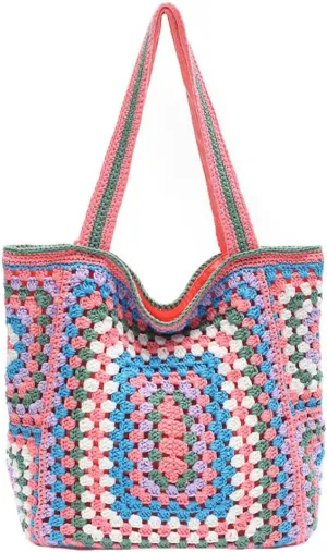 Knitted Shouder Bags for Women Crochet Handbag Colorful Summer Totes Oversized Woven Top Handle Purse