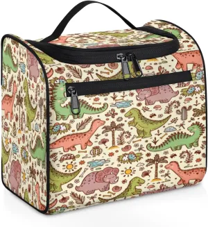 KOBLEN Cute Dinosaur Travel Toiletry Bag Water-Resistant Makeup Cosmetic Bag with Hanging Hook Large Capacity Makeup Organizer for Women Travel Essentials