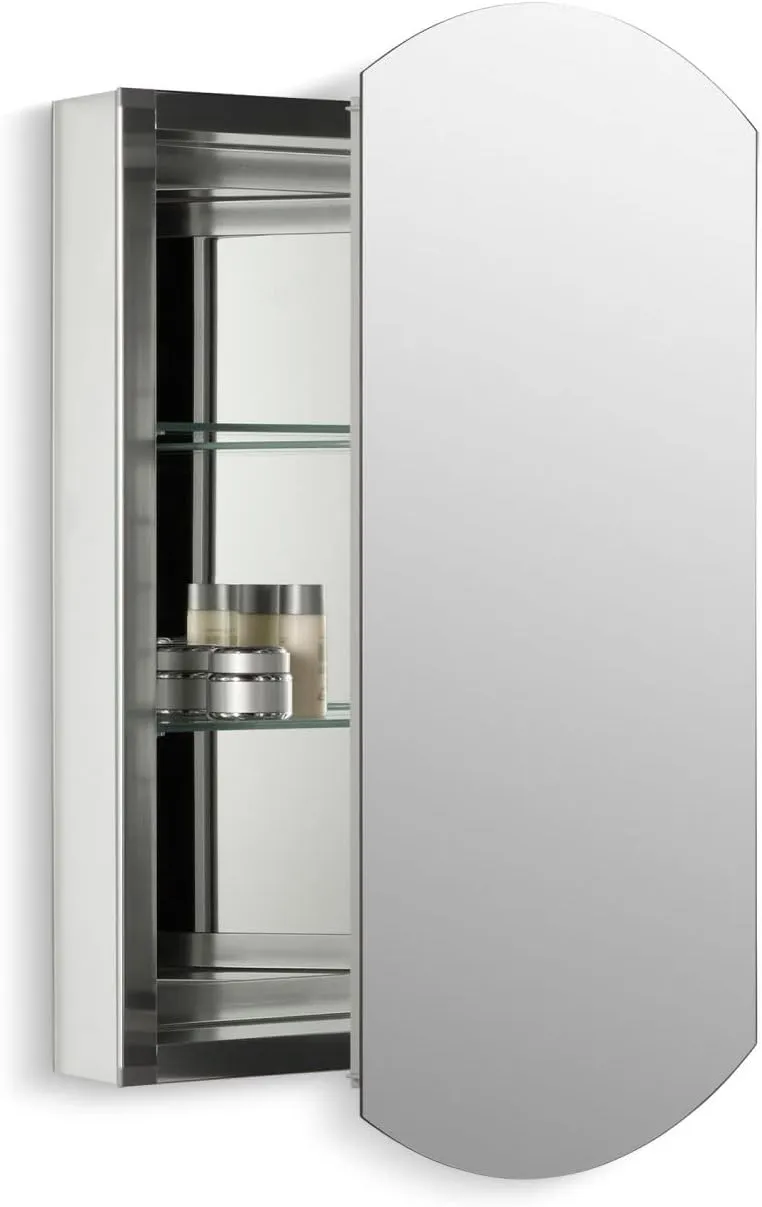 KOHLER 3073-NA Archer 20" W x 31" H Aluminum Single-Door Bathroom Medicine Cabinet with Mirror, Recessed or Surface Mount Bathroom Wall Cabinet, Beveled Edges