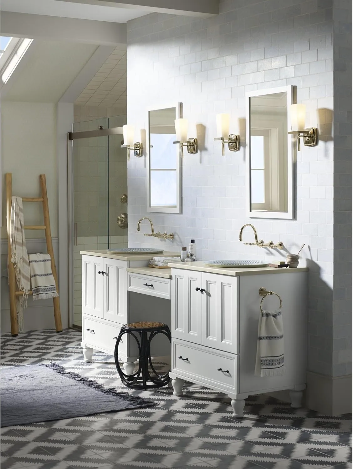 KOHLER 99664-1WA Jacquard 34.5-Inch x 19.5-Inch Rectangular Framed Mirror, Linen White