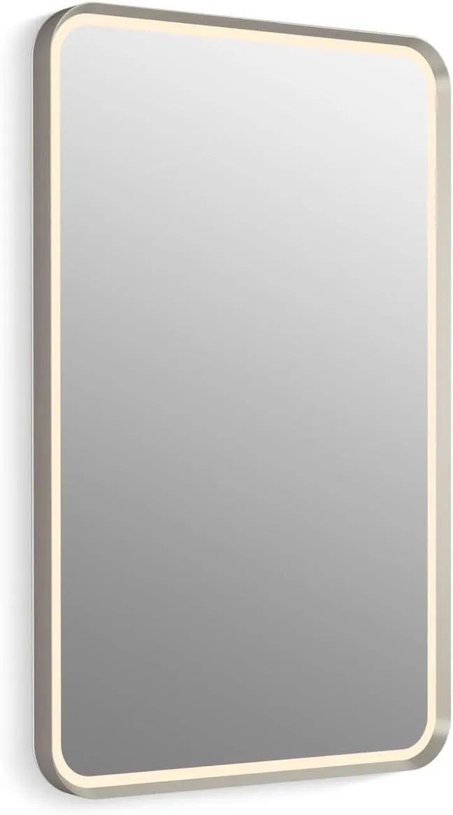 KOHLER Essential Ultrabright Lighted Mirror, 22" x 34", Rectangular Design, Bright LED Lighting, Modern Bathroom Mirror, Brushed Nickel, K-38023-DLM-BNL
