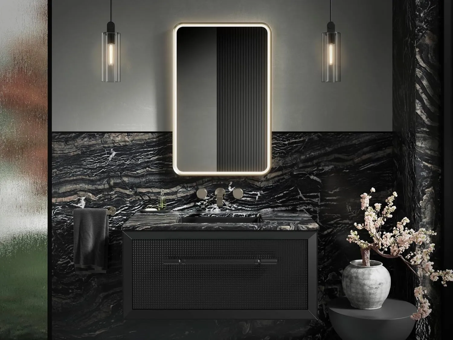 KOHLER Essential Ultrabright Lighted Mirror, 22" x 34", Rectangular Design, Bright LED Lighting, Modern Bathroom Mirror, Brushed Nickel, K-38023-DLM-BNL