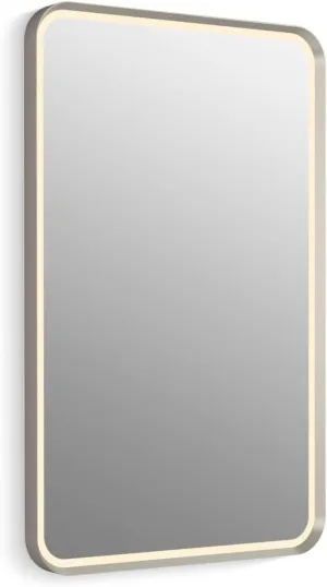 KOHLER Essential Ultrabright Lighted Mirror, 22" x 34", Rectangular Design, Bright LED Lighting, Modern Bathroom Mirror, Brushed Nickel, K-38023-DLM-BNL