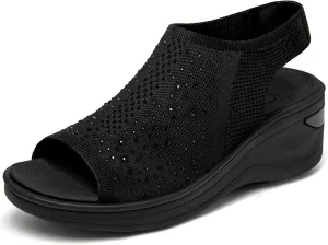 KOIMED Women's Comfortable Platform Walking Sandals With Memory Foam Open Toe Lightweight Breathable Soft Mesh Washable For Summer Travel Casual Beach Outdoor Sport
