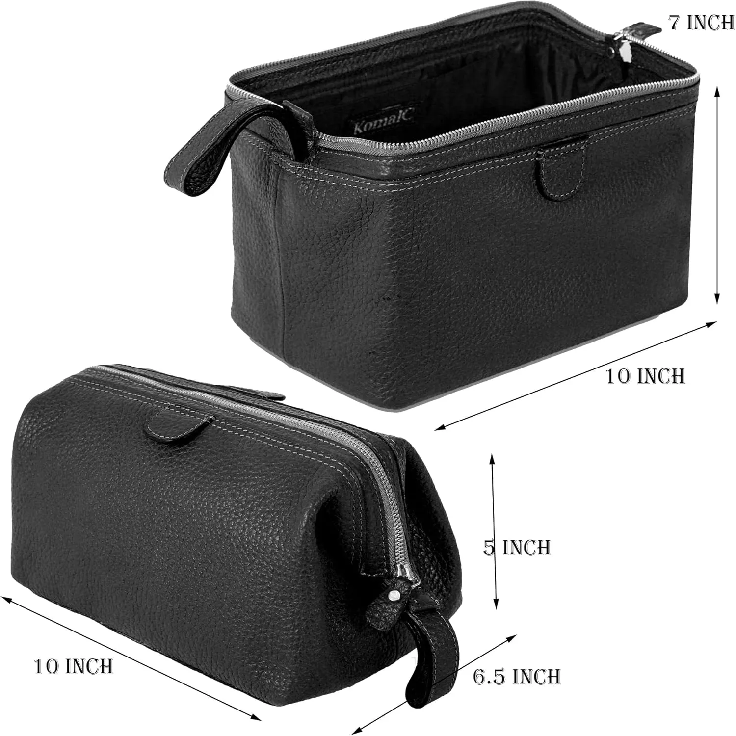 KomalC Premium Buffalo Leather Unisex Toiletry Bag Travel Dopp Kit