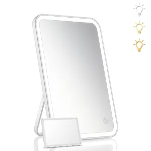 KOOKIN Lighted Vanity Makeup Mirror with Lights 3 Color Lighting Modes Rechargeable Touch Screen Adjustable Tabletop Wall Hanging Led Light Up Mirror with Mini 5X Hand Mirror