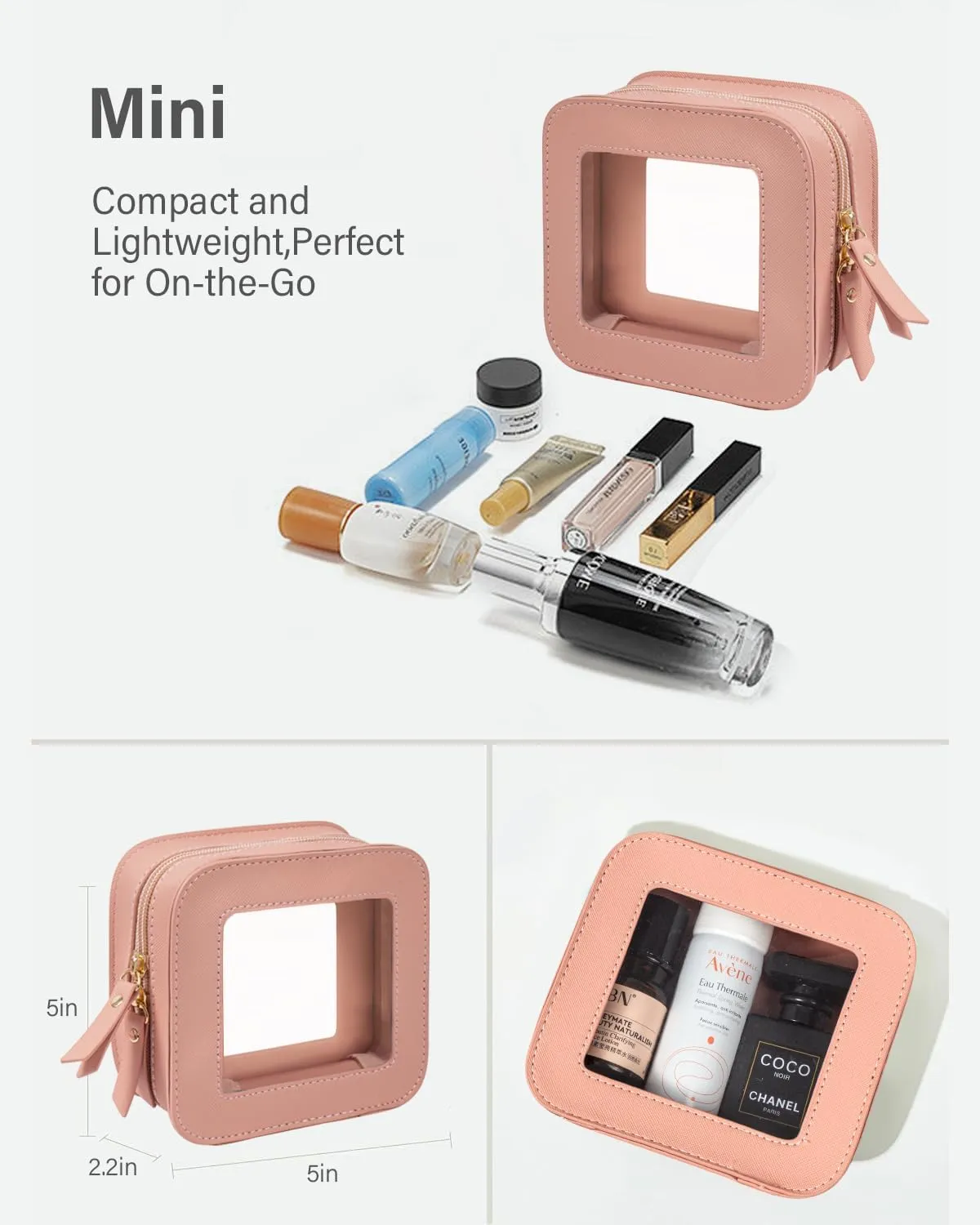 KOTORA Clear Makeup Bag Set for Women Portable Clear Make up Bag Cute Waterproof Travel Cosmetic Bag Toiletry Bag for Car Essentials Bag (Pink)