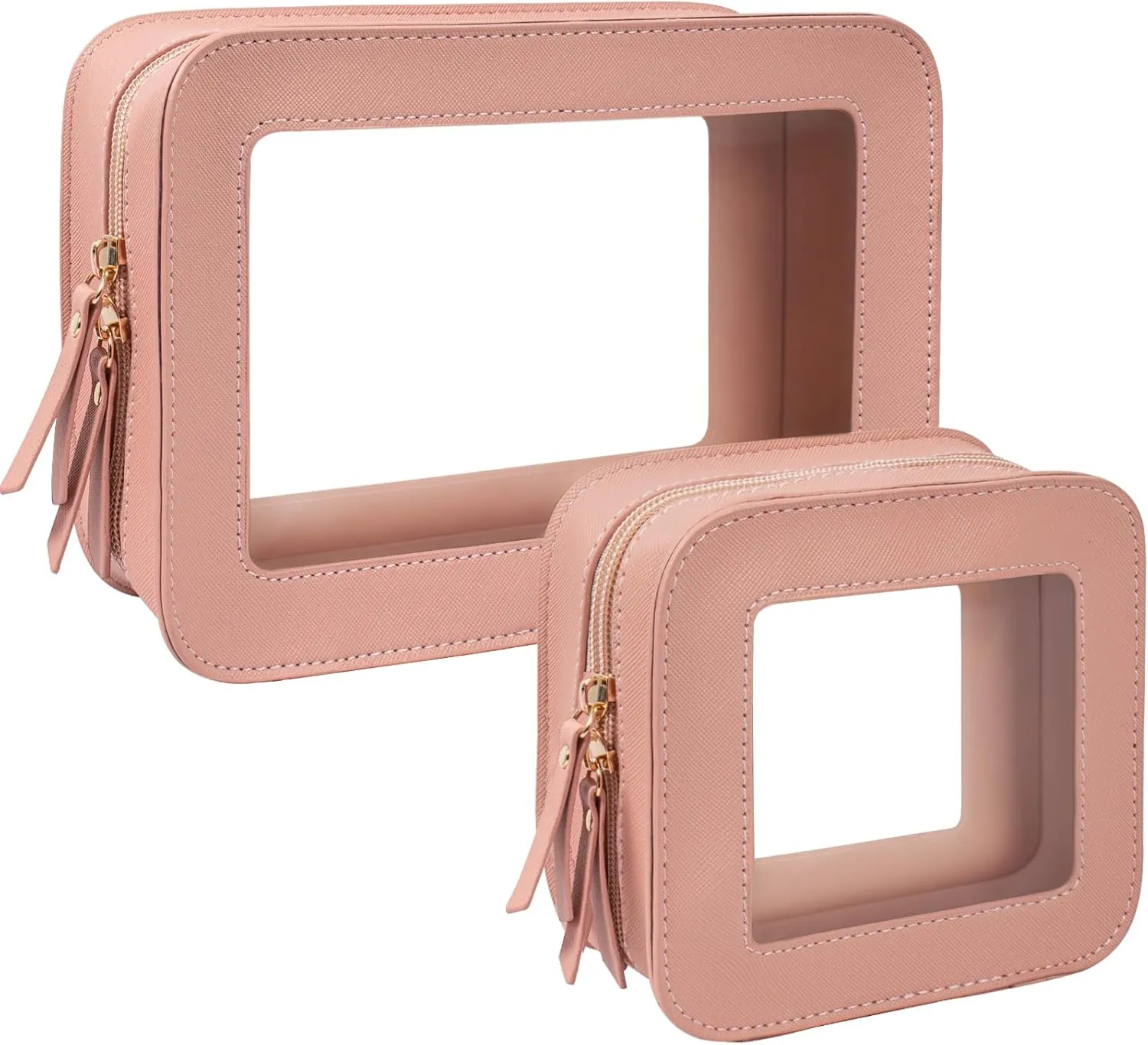 KOTORA Clear Makeup Bag Set for Women Portable Clear Make up Bag Cute Waterproof Travel Cosmetic Bag Toiletry Bag for Car Essentials Bag (Pink)