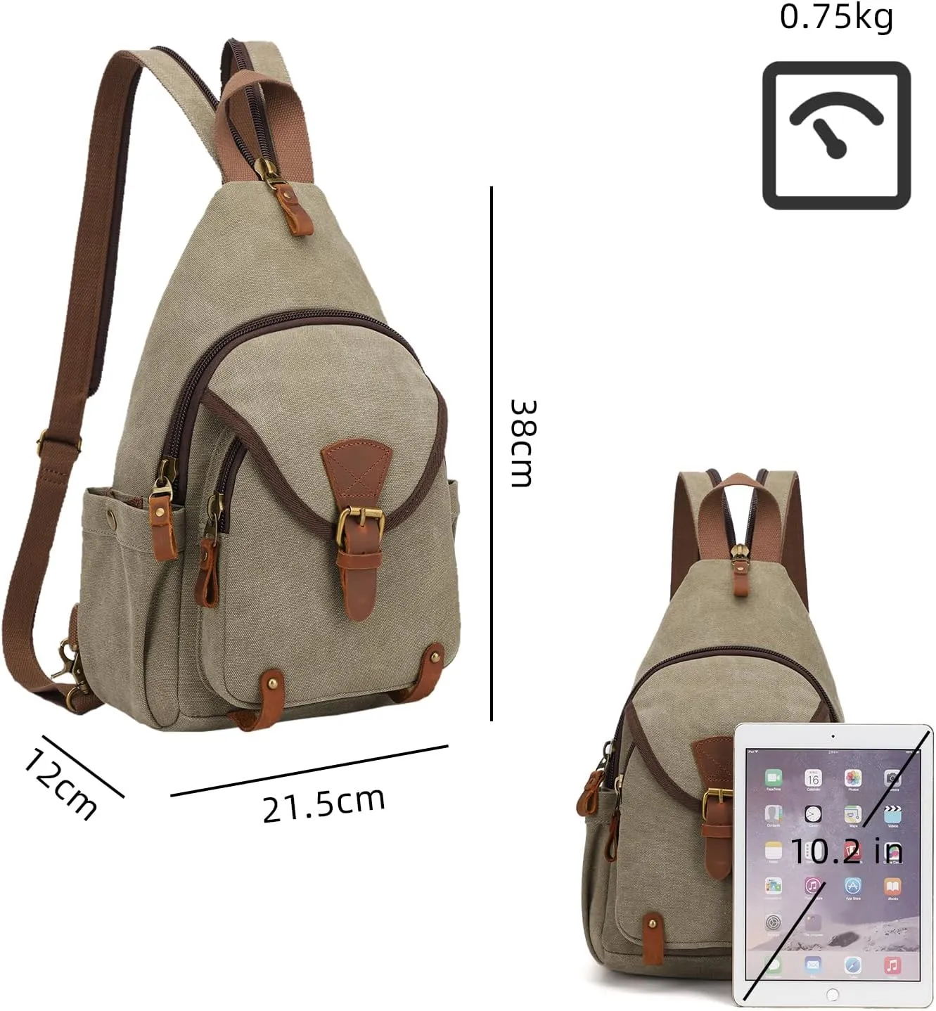 KouLi Buir Canvas Sling bag,Small Crossbody Backpack,Convertible Chest Bag Casual Daypack For Outdoor Cycling Hiking Travel