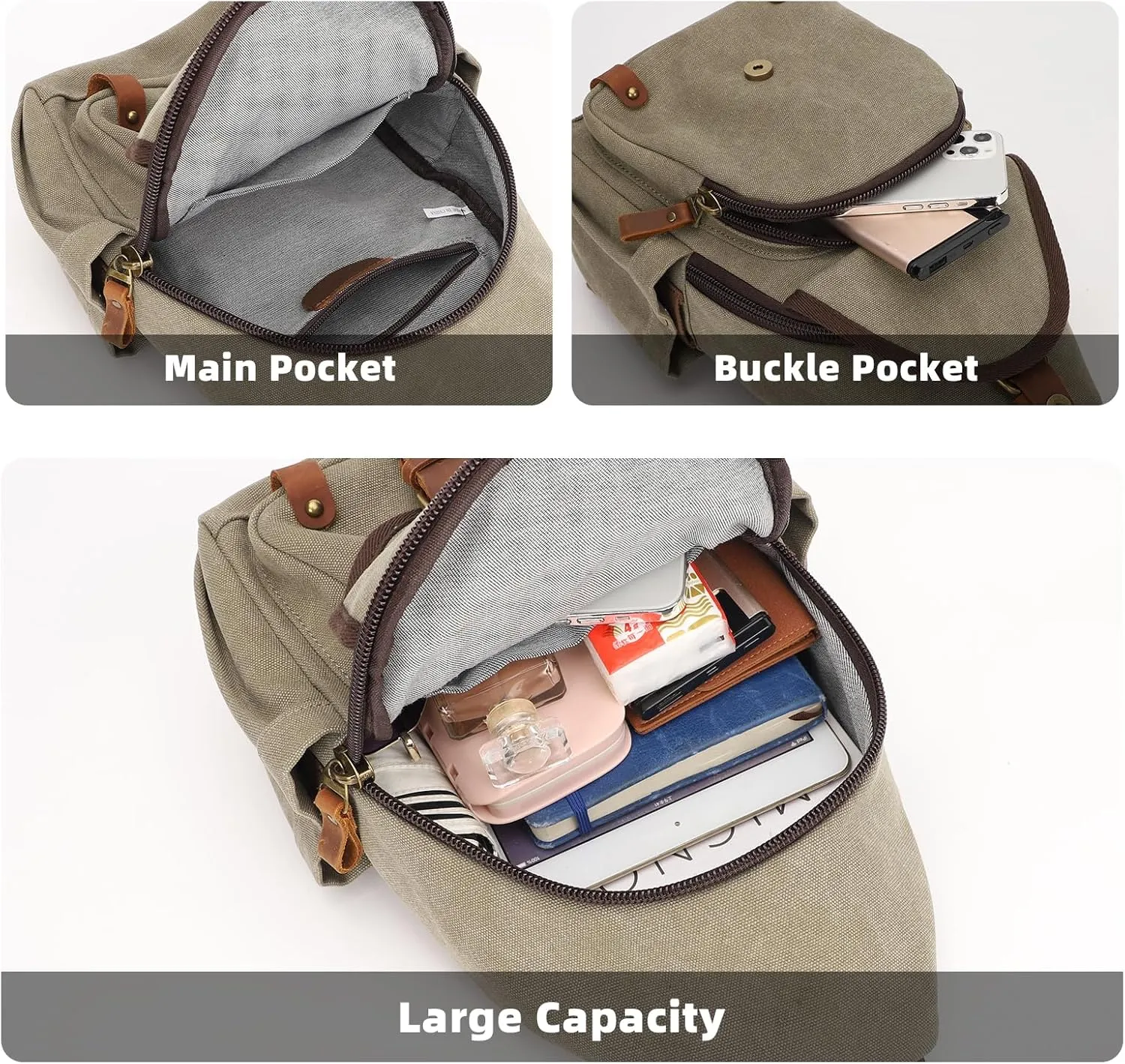 KouLi Buir Canvas Sling bag,Small Crossbody Backpack,Convertible Chest Bag Casual Daypack For Outdoor Cycling Hiking Travel