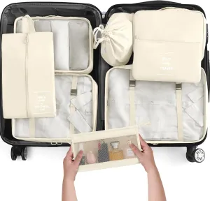 KPX 8 Set Packing Cubes for Travel, Luggage Packing Organizers Accessories Large Toiletries Bag for Clothes Shoes Cosmetics (Beige)