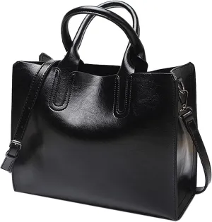 Ladies Shoulder Bag Fashion Solid Color Vintage Zipper Large Capacity Shoulder Handbag Leather Bags (Black, One Size)