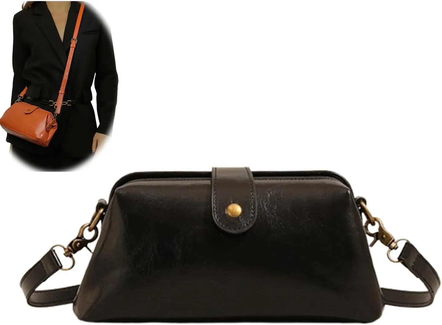 Langrents Retro Handbags Vintage Doctors Bag,Leather Retro Handmade Bag, Purse for Women,Women's Shoulder Bag