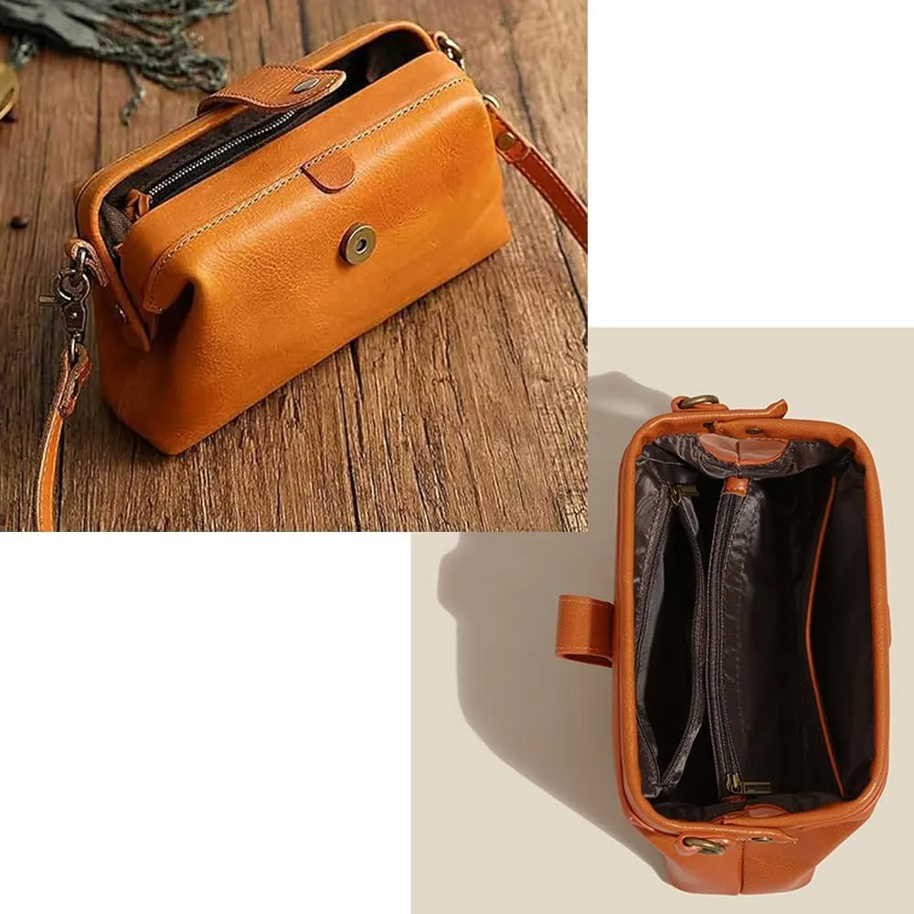 Langrents Retro Handbags Vintage Doctors Bag,Leather Retro Handmade Bag, Purse for Women,Women's Shoulder Bag