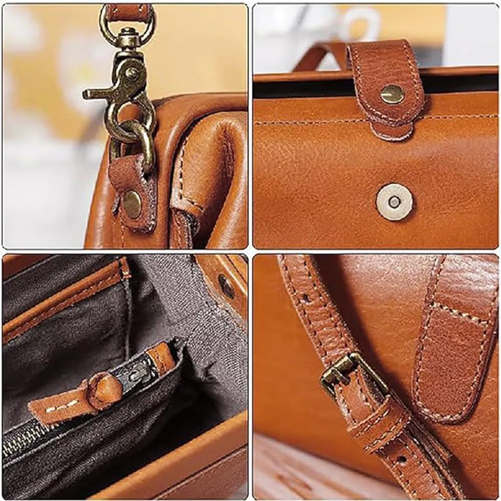 Langrents Retro Handbags Vintage Doctors Bag,Leather Retro Handmade Bag, Purse for Women,Women's Shoulder Bag