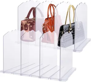 LANIAKEA 2PCS Purse Organizer for Closet, Adjustable Handbag Organizer, Clear Shelf Dividers Purse Closet Organizer for Bags, Wallets, Bookshelf, Clutches