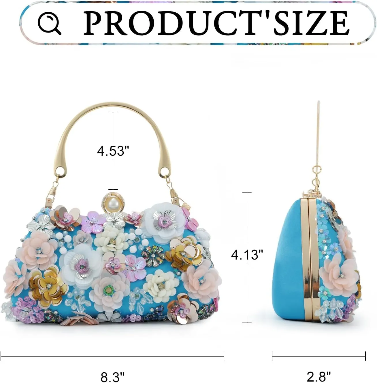 Lanpet Clutch Purses for Women Flower Evening Handbag Chain Strap Shoulder Bag for Formal Wedding Party
