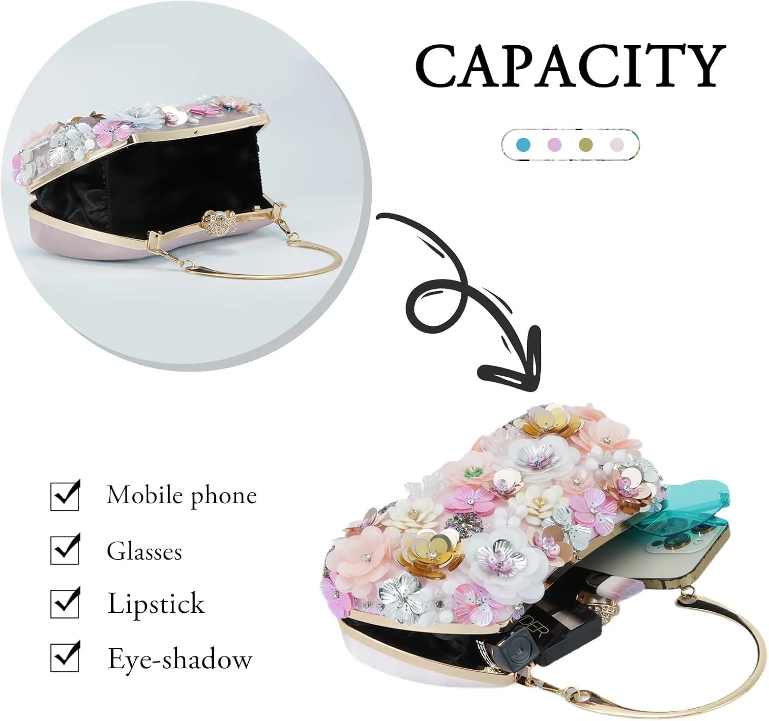 Lanpet Clutch Purses for Women Flower Evening Handbag Chain Strap Shoulder Bag for Formal Wedding Party