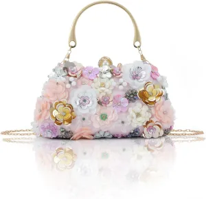 Lanpet Clutch Purses for Women Flower Evening Handbag Chain Strap Shoulder Bag for Formal Wedding Party