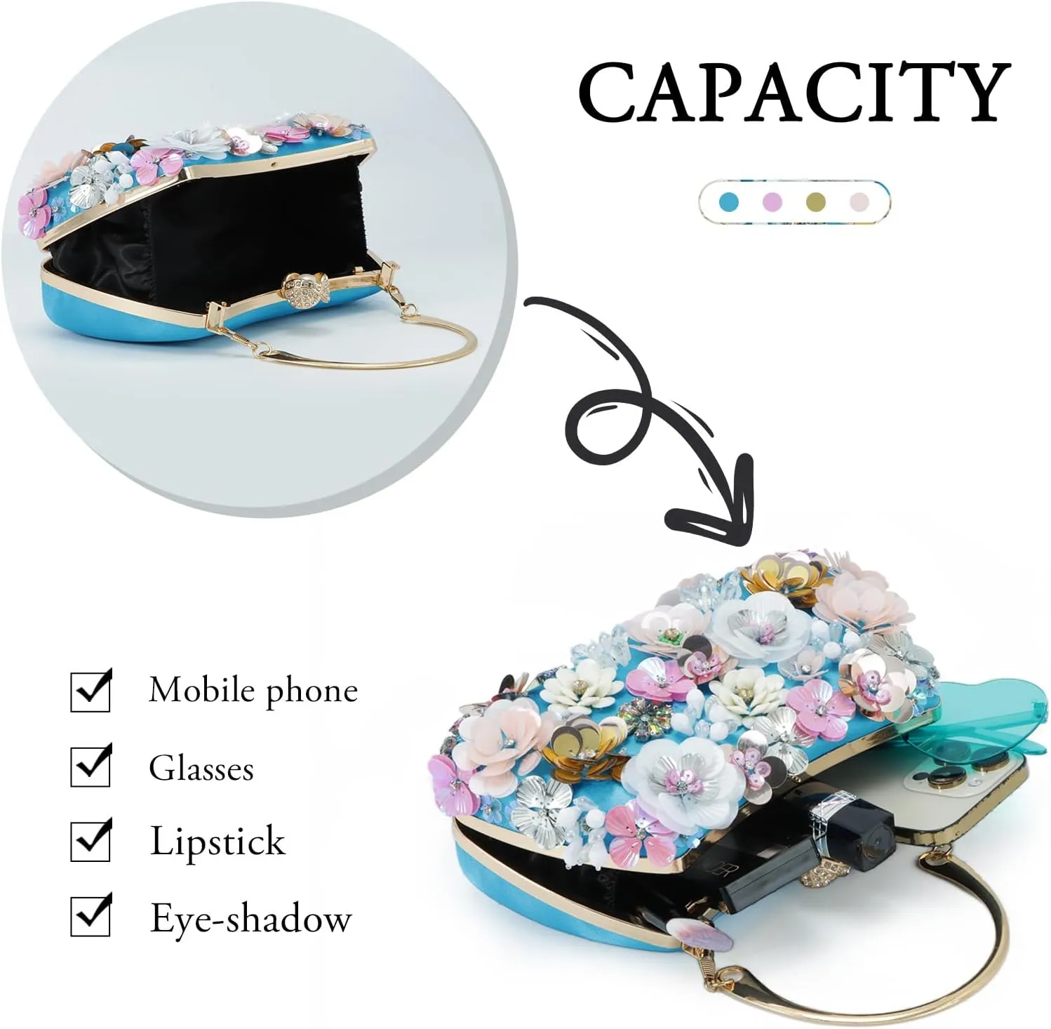 Lanpet Clutch Purses for Women Flower Evening Handbag Chain Strap Shoulder Bag for Formal Wedding Party