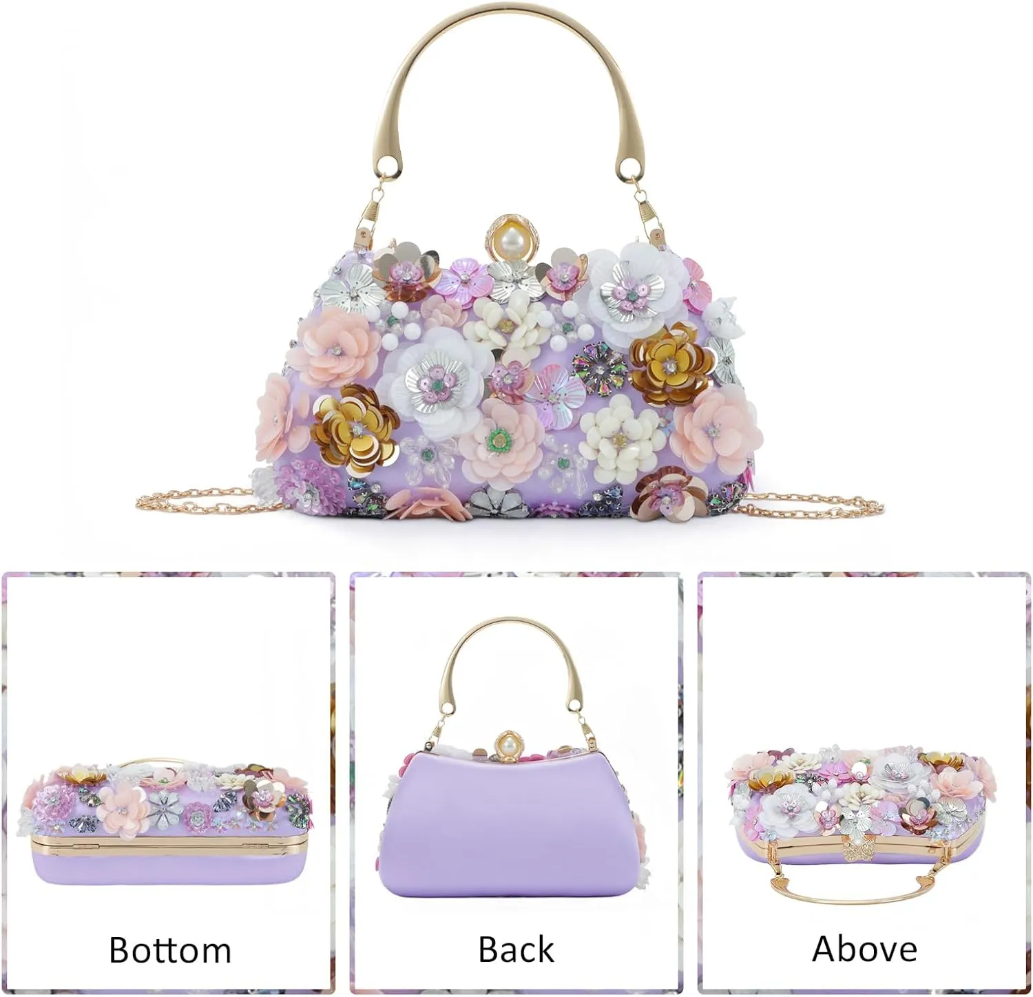 Lanpet Clutch Purses for Women Flower Evening Handbag Chain Strap Shoulder Bag for Formal Wedding Party