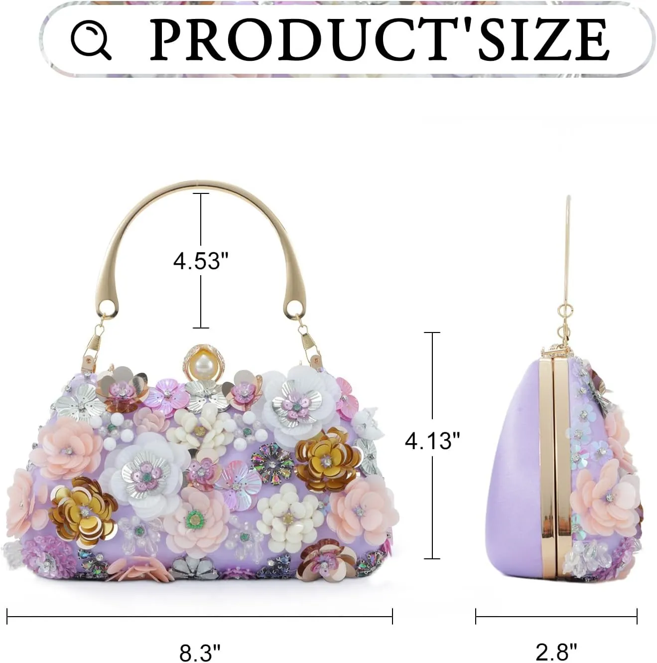 Lanpet Clutch Purses for Women Flower Evening Handbag Chain Strap Shoulder Bag for Formal Wedding Party