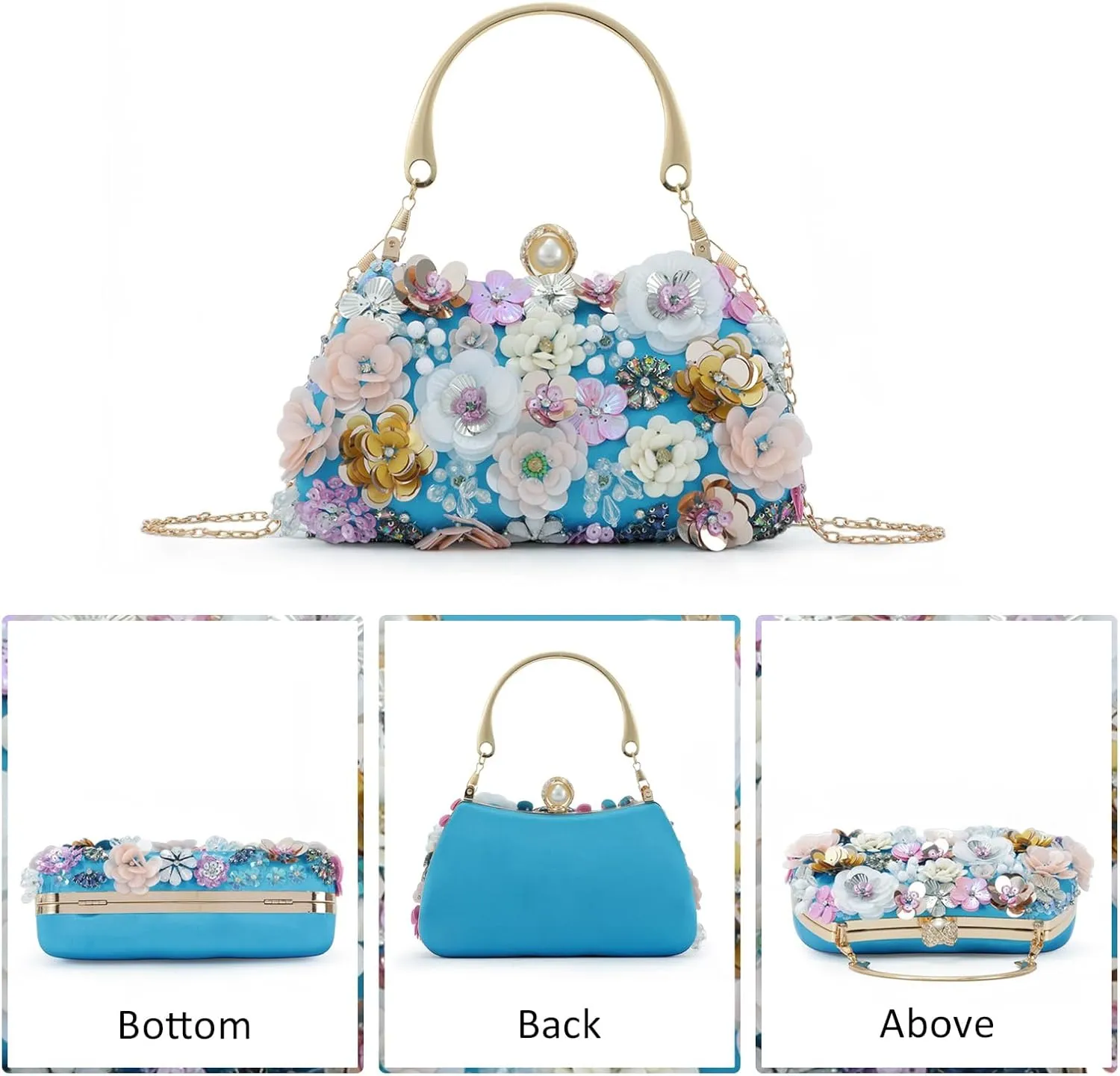Lanpet Clutch Purses for Women Flower Evening Handbag Chain Strap Shoulder Bag for Formal Wedding Party