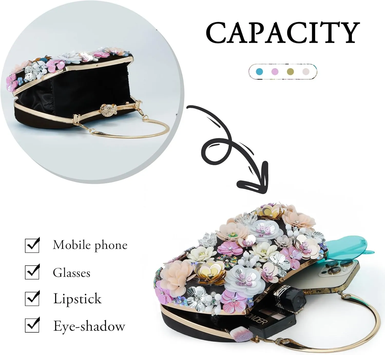 Lanpet Clutch Purses for Women Flower Evening Handbag Chain Strap Shoulder Bag for Formal Wedding Party