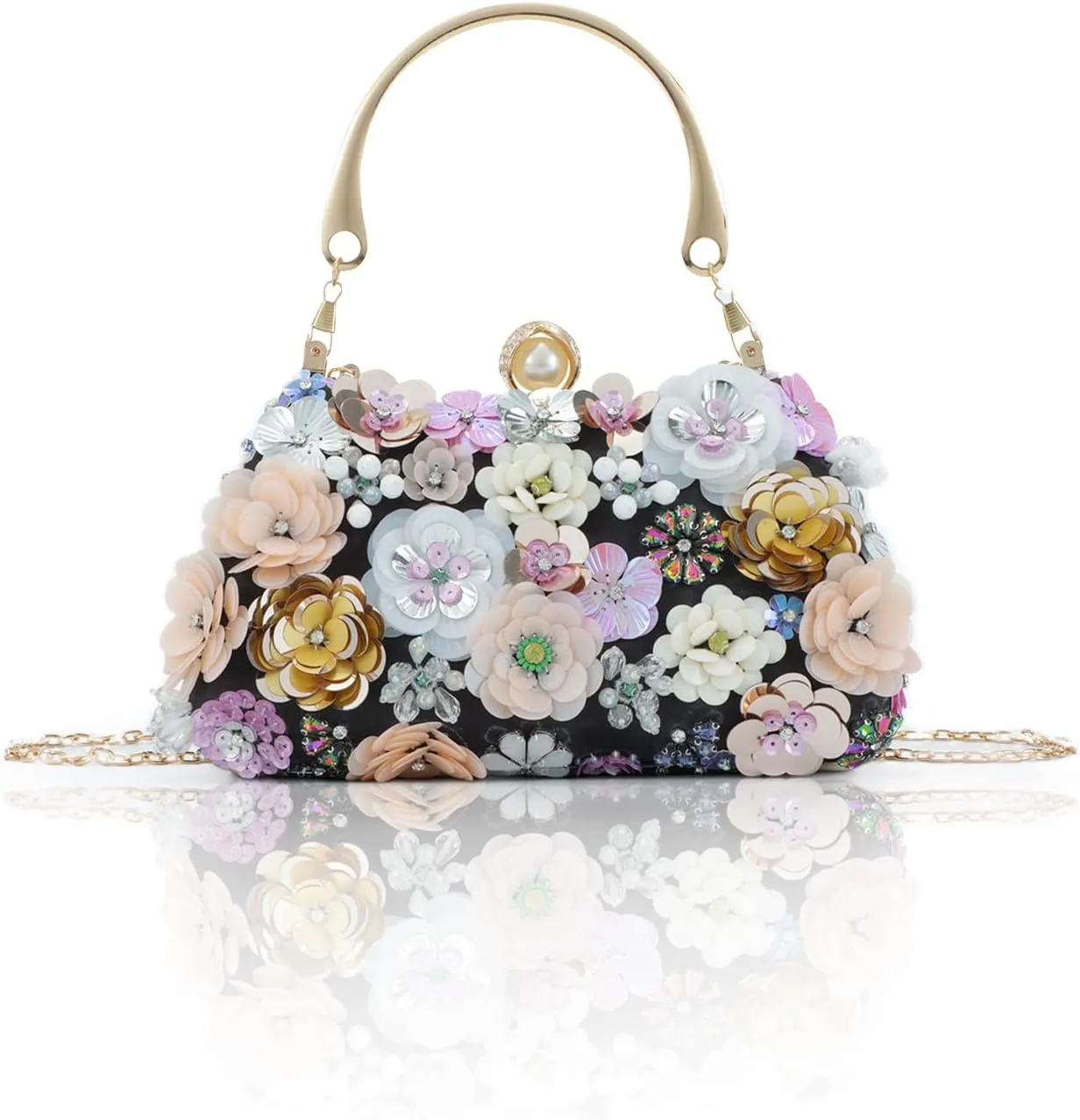 Lanpet Clutch Purses for Women Flower Evening Handbag Chain Strap Shoulder Bag for Formal Wedding Party