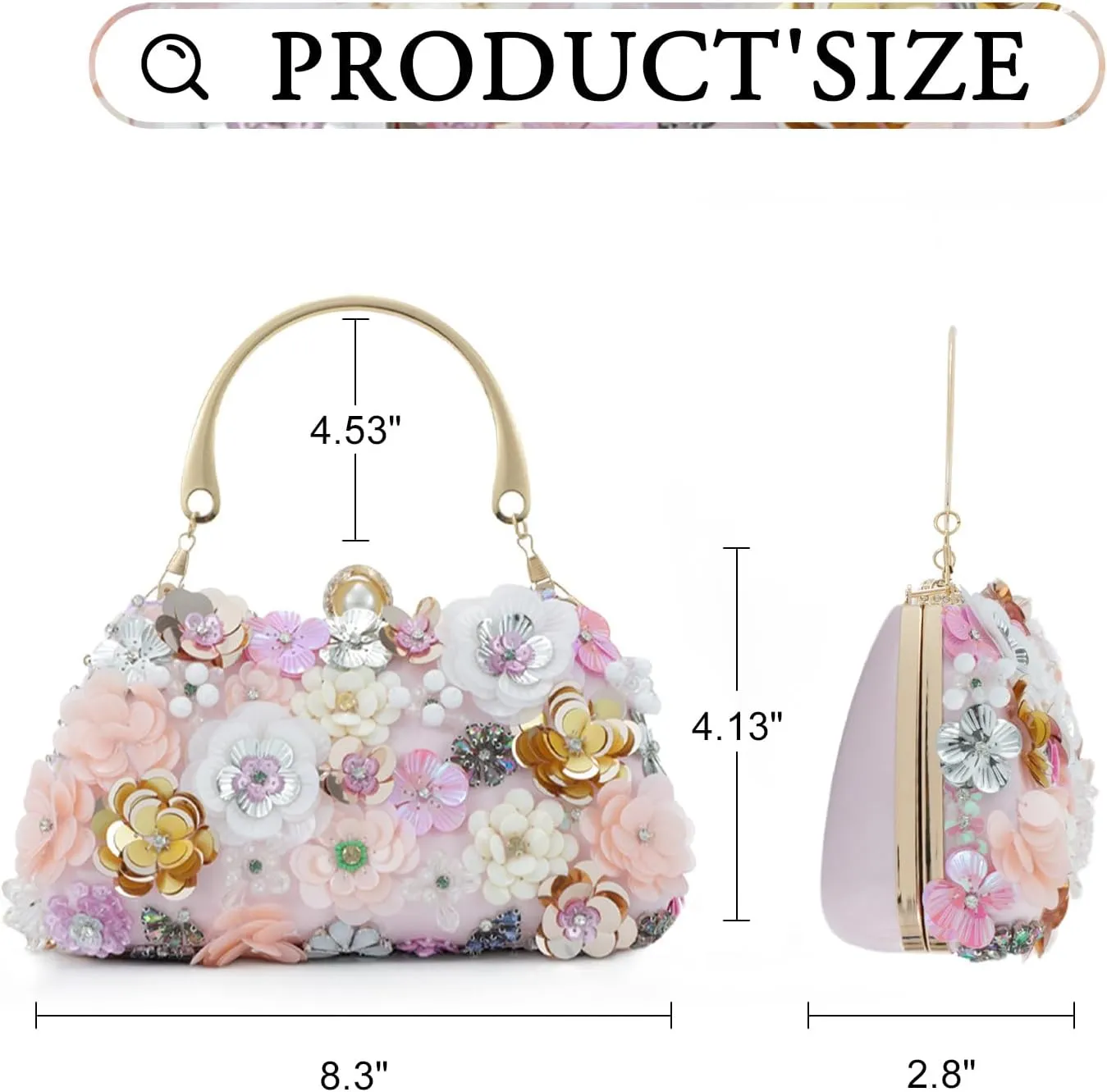 Lanpet Clutch Purses for Women Flower Evening Handbag Chain Strap Shoulder Bag for Formal Wedding Party