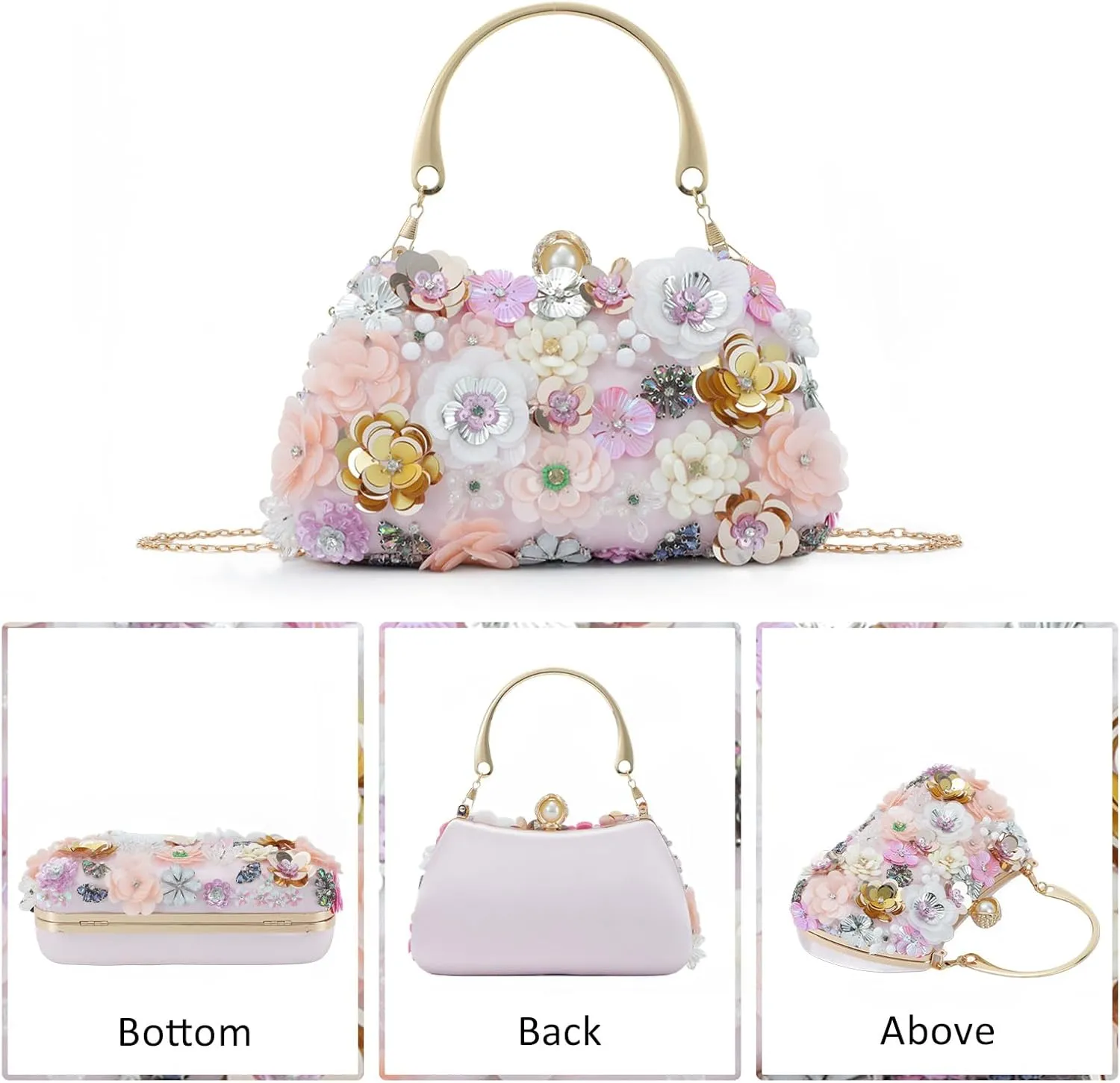 Lanpet Clutch Purses for Women Flower Evening Handbag Chain Strap Shoulder Bag for Formal Wedding Party