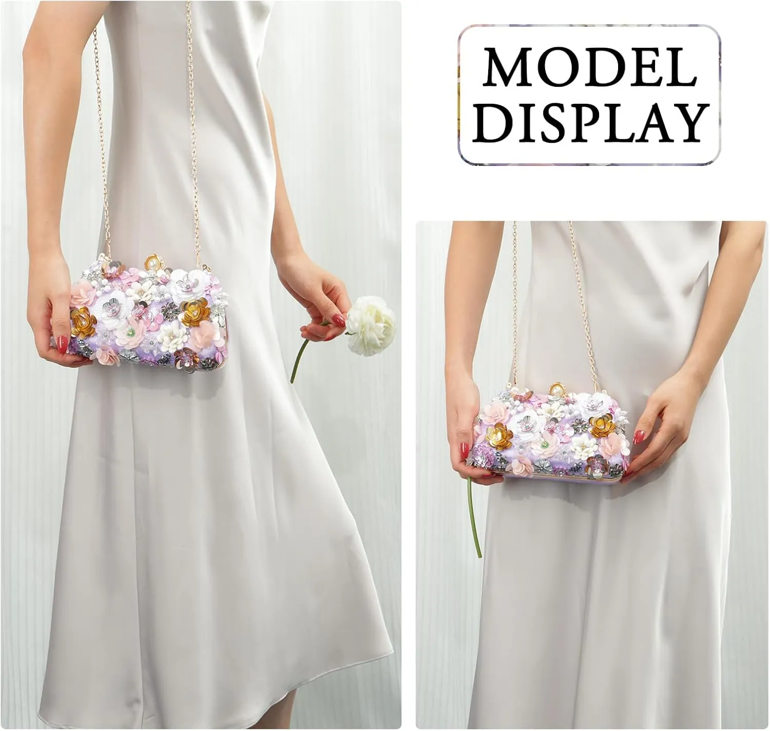 Lanpet Clutch Purses for Women Flower Evening Handbag Chain Strap Shoulder Bag for Formal Wedding Party