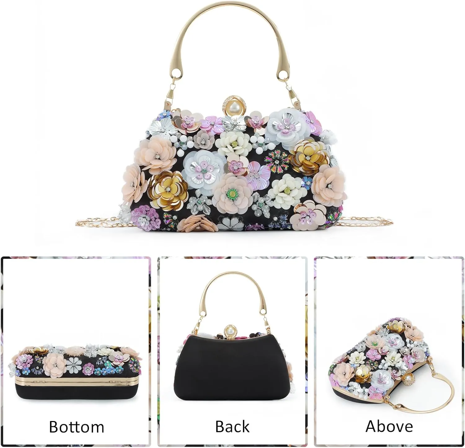 Lanpet Clutch Purses for Women Flower Evening Handbag Chain Strap Shoulder Bag for Formal Wedding Party
