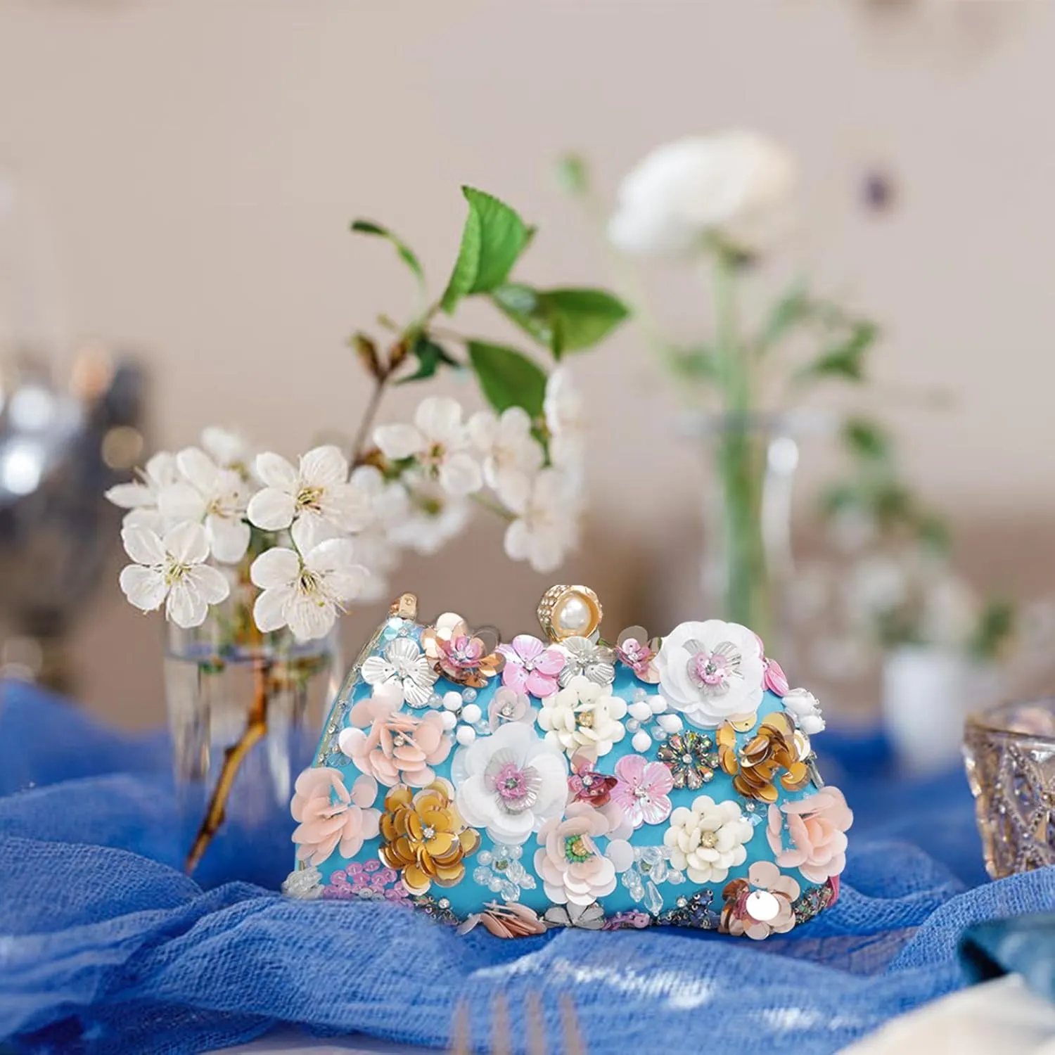 Lanpet Clutch Purses for Women Flower Evening Handbag Chain Strap Shoulder Bag for Formal Wedding Party