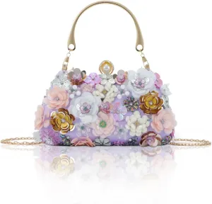 Lanpet Clutch Purses for Women Flower Evening Handbag Chain Strap Shoulder Bag for Formal Wedding Party