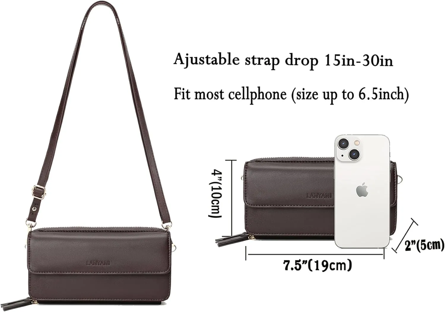 Lanyani RFID Crossbody Wallet Wristlet Purse with Phone Pocket For Women Vegan Leather