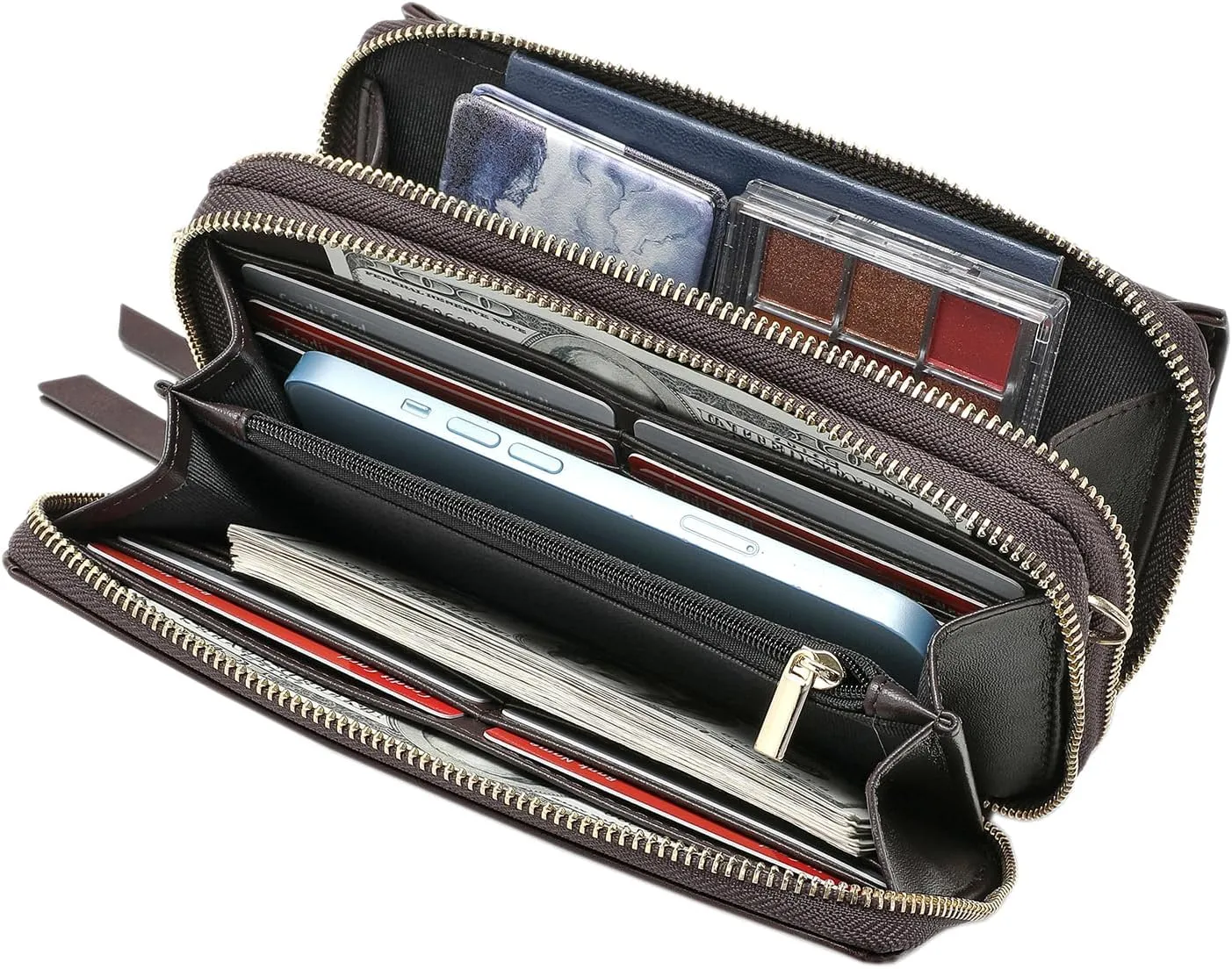 Lanyani RFID Crossbody Wallet Wristlet Purse with Phone Pocket For Women Vegan Leather