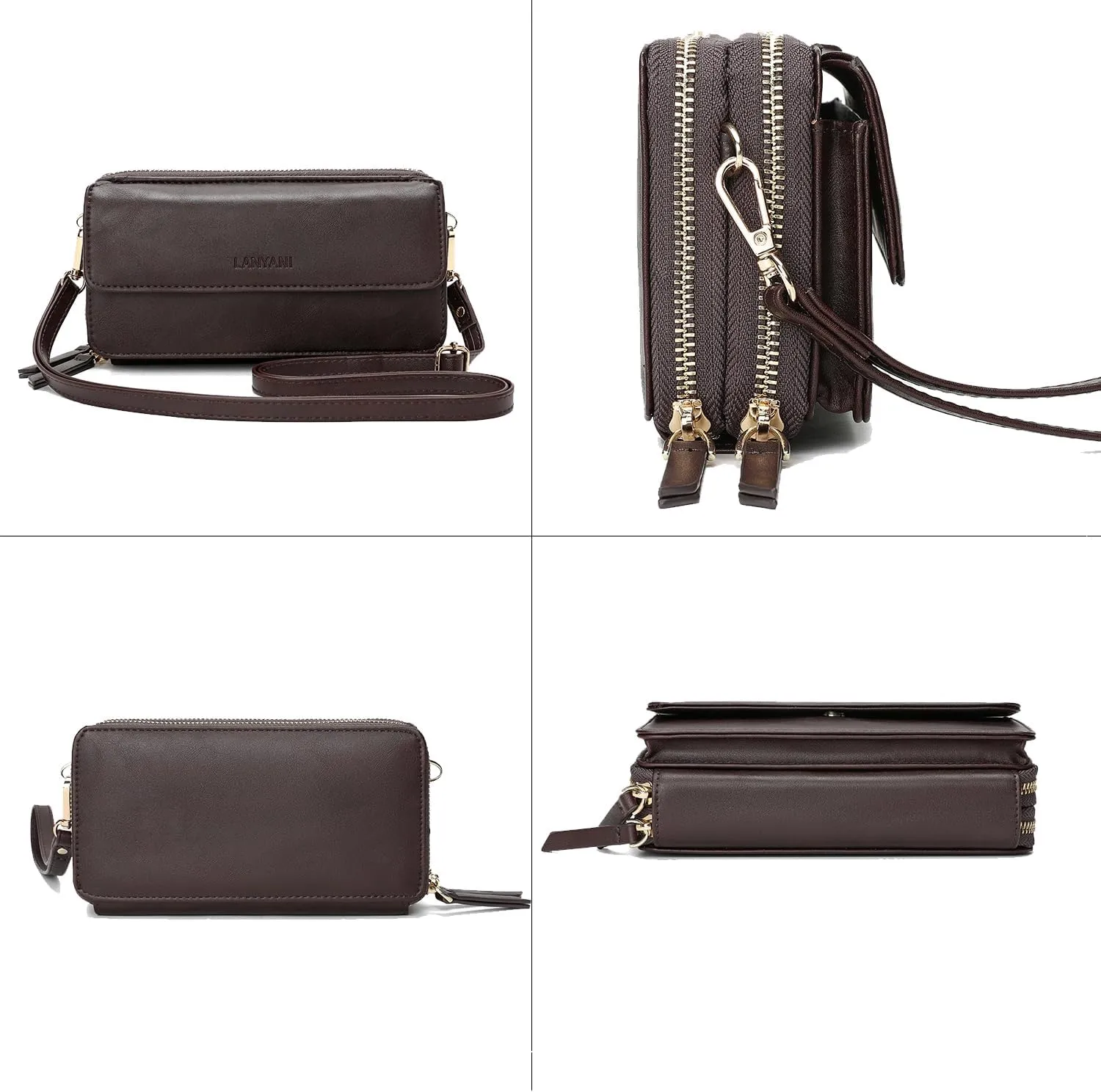 Lanyani RFID Crossbody Wallet Wristlet Purse with Phone Pocket For Women Vegan Leather