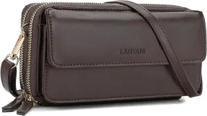Lanyani RFID Crossbody Wallet Wristlet Purse with Phone Pocket For Women Vegan Leather